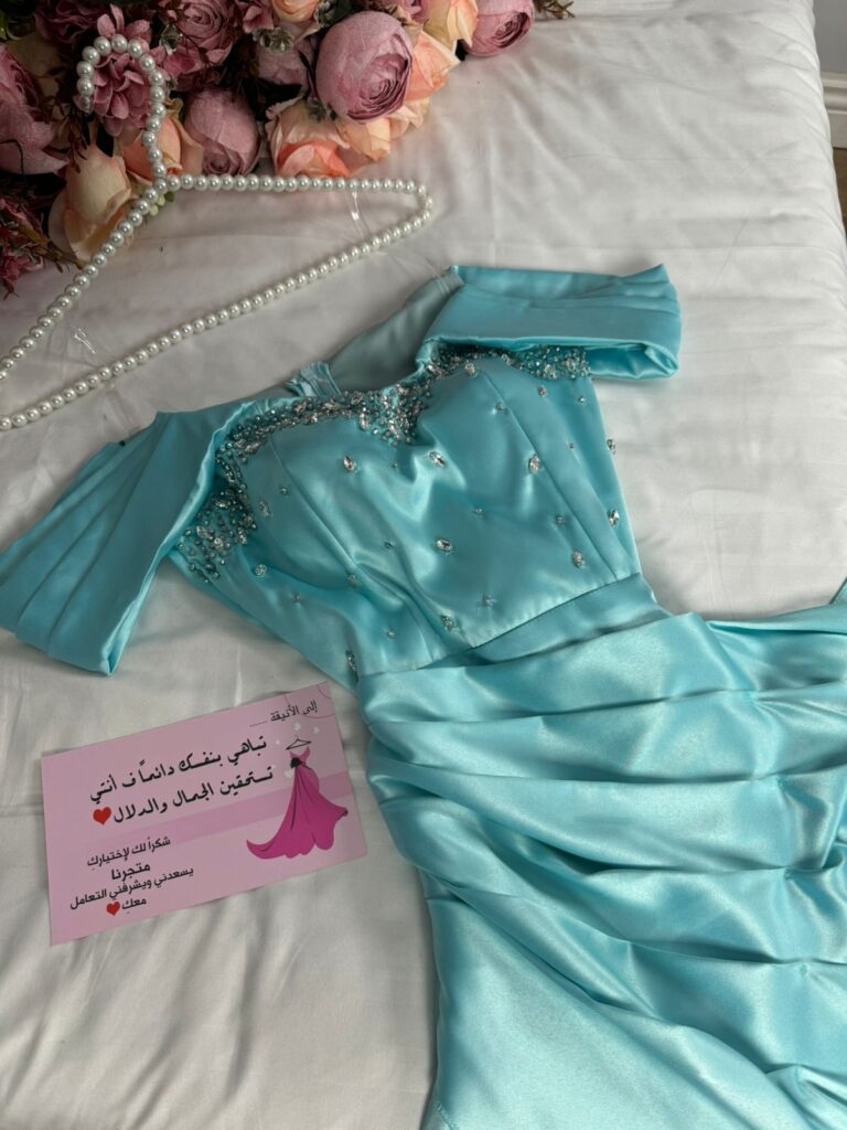 ⁦فستان سهرة لون سماوي⁩ - الصورة ⁦2⁩