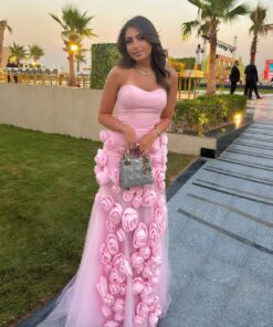 فستان سهرة وردي طويل