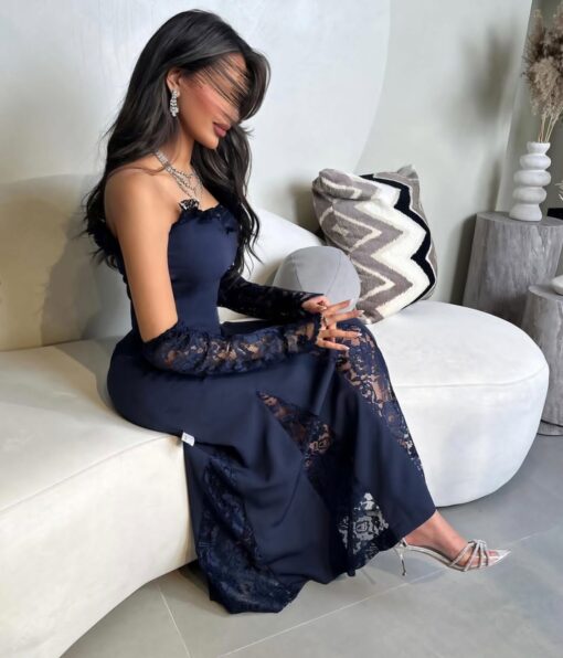 ⁦فستان سهرة لون كحلي ناعم⁩ - الصورة ⁦8⁩