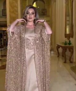 فستان سواري ذهبي مطرزة بترتر لامع