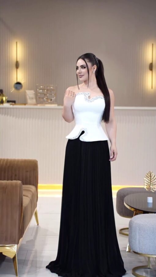 فستان سهرة أسود وأبيض فاخر