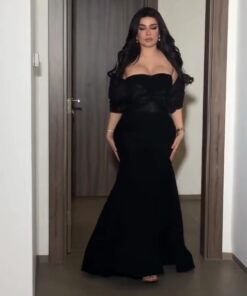 فستان سهرة شتوي أسود طويل