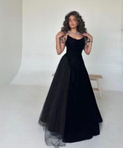 فستان سهرة أسود جوخ