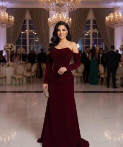 فستان سهرة احمر جوخ