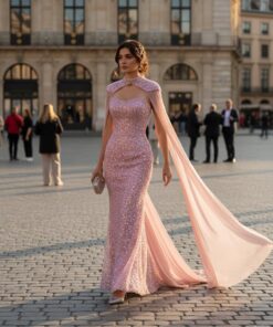 فستان وردي براق تألق لا يُضاهى