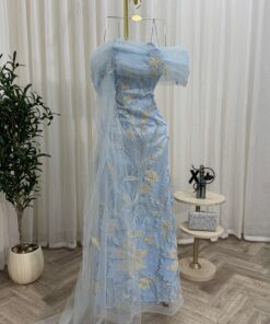 فستان أزرق سماوي فاخر  تألقي بإطلالة