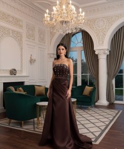 فستان سهرة بلون البني فخم وراقي