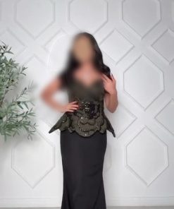 فستان سهرة أخضر بتصميم بيبلوم مطرز – إطلالة فاخرة للمناسبات الراقية | روزيتا السعودية