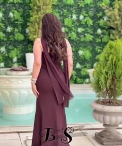 Alternative view of فستان سهرة فاخر بني مع تفاصيل لؤلؤة