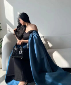 فستان كريب طبي استرتش + كم تفته كلووش لمعه بترولي رااقي