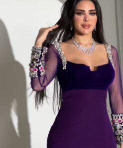 فستان كريب تتطريز فصوص زركون