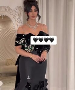 فساتين سهرة لون أسود خامة ميكادو