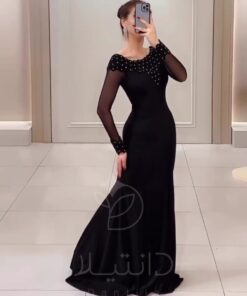 فستان سهرة اسود كريب استرتش
