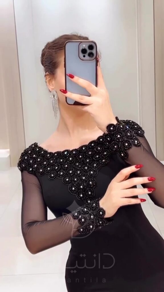 ⁦فستان سهرة اسود كريب استرتش⁩ - الصورة ⁦3⁩