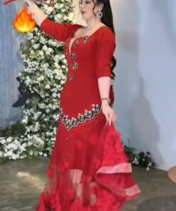 فساتين سهرة لون احمر جميل