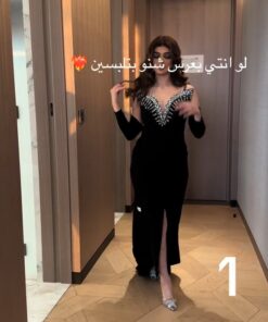 فستان سهرة اسود كريب