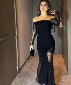 فستان سهرة أسود كريب