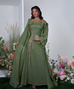 فستان سهرة لون زيتي