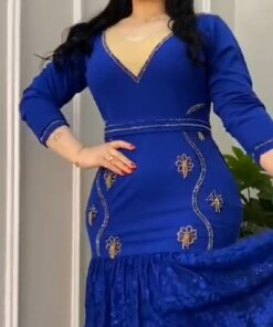 فستان سهرة لون ازرق كريب