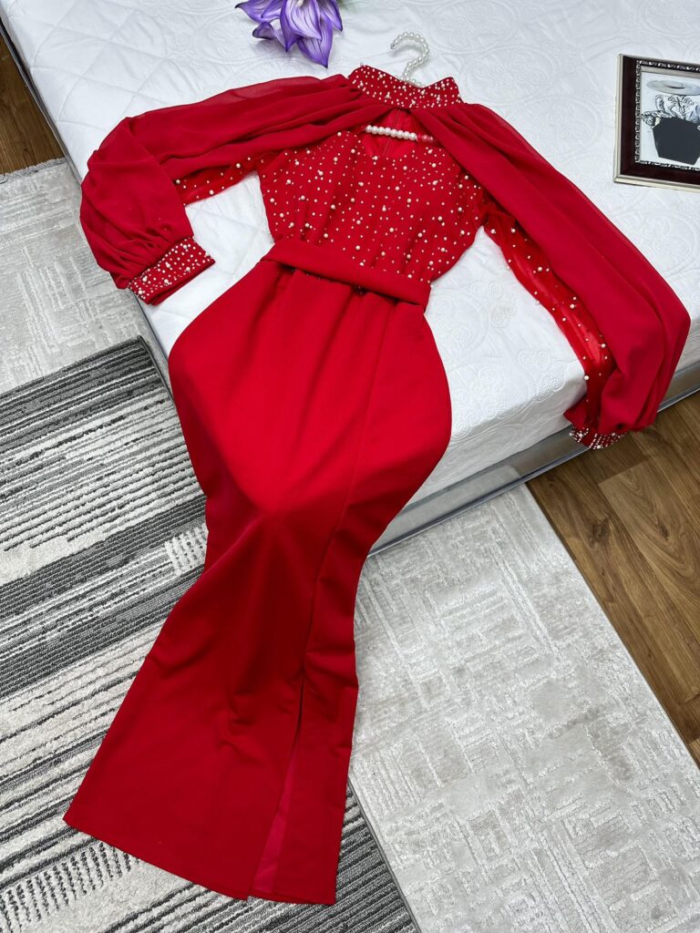 ⁦فساتين سهرة لون أحمر اسود⁩ - الصورة ⁦7⁩