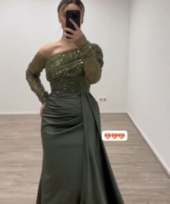 فستان سهرة لون زيتي