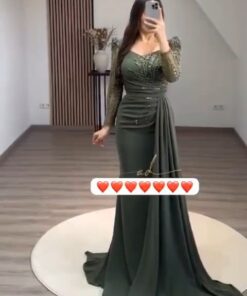 فستان سهرة لون زيتي