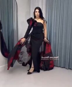 فستان سهرة أسود بذيل طويل