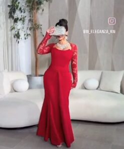 فستان سهرة لون احمر استرتش