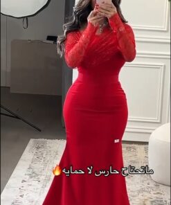 فستان فساتين لون أحمر طويل