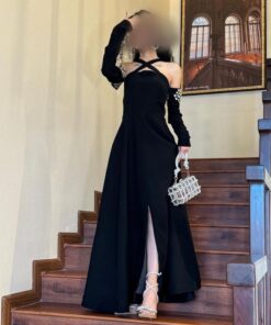 فستان سهرة لون اسود طويل
