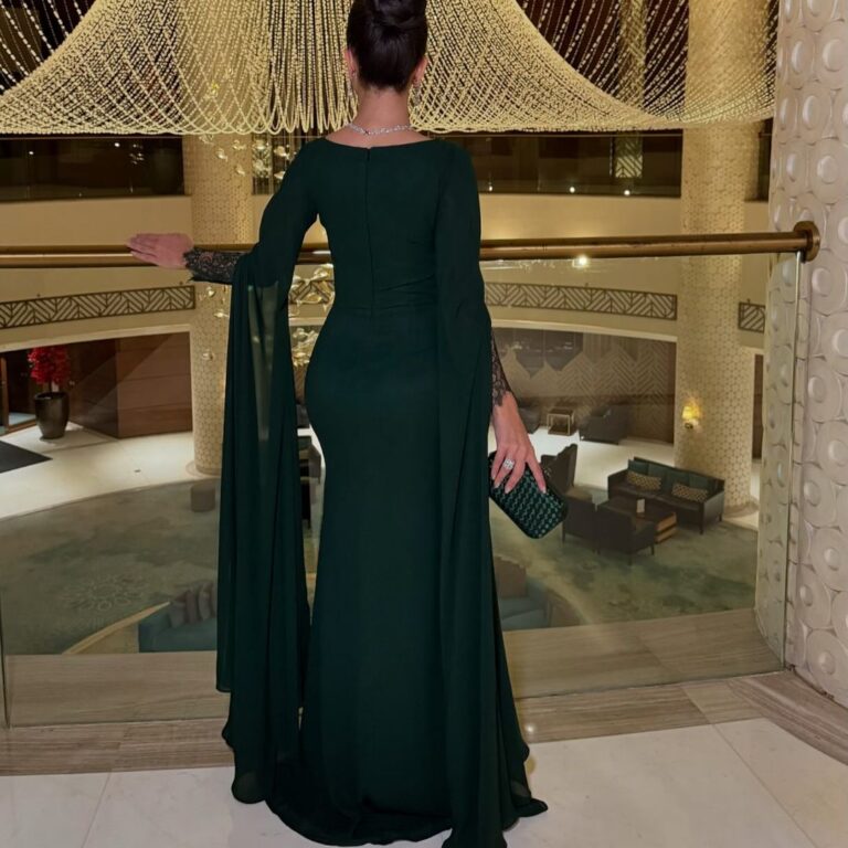 ⁦فستان سهرة لون زيتي⁩ - الصورة ⁦5⁩