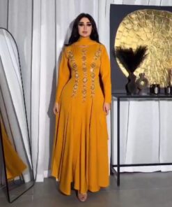 فستان سهرة لون أصفر فخم طويل