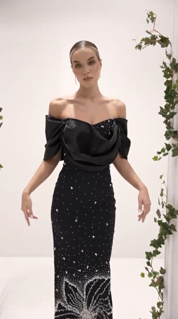 ⁦فستان سهرة لون اسود ميد فخم وانيق⁩ - الصورة ⁦7⁩