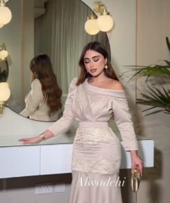 فستان سهرة وردي فاتح