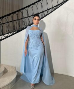 فستان فخم لون سماوي