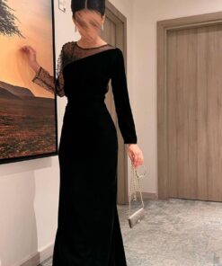 فستان سهرة أسود جوخ
