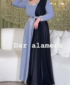 فستان سهرة شيفون جورجيت تطريز يدوي