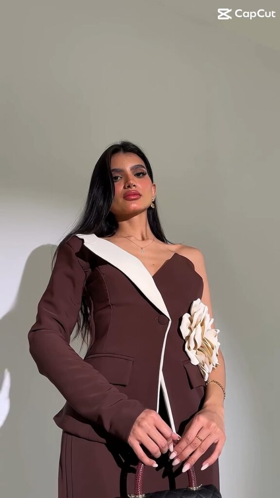 فستان سهرة قطعتين لون بني