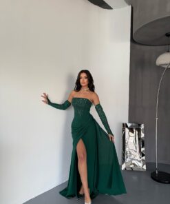 فستان سهرة لون زيتي