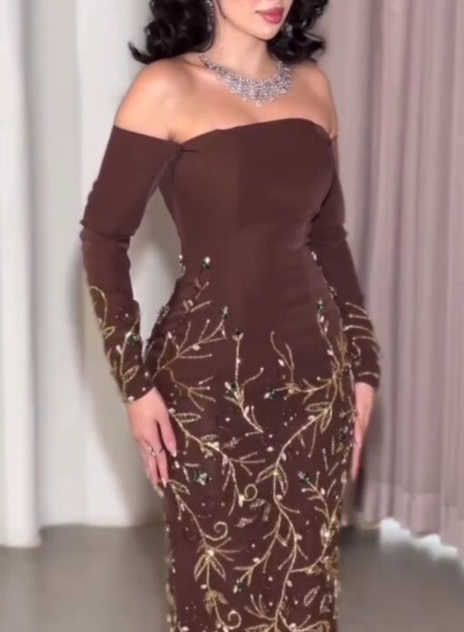 فستان سهرة لون بني طويل