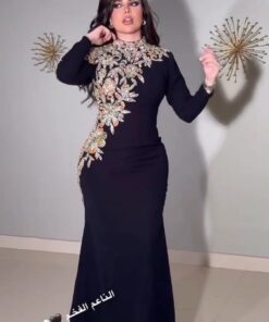 فستان سهرة لون اسود تتطريز فخم
