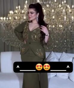Alternative view of فستان زيتوني أنيق بتطريز فاخر