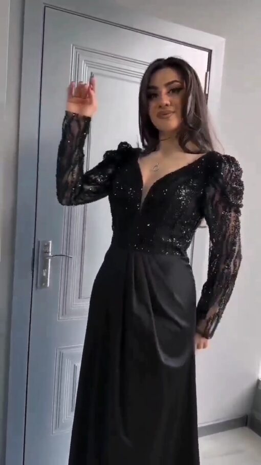 ⁦فستان سهرة لون اسود⁩ - الصورة ⁦5⁩