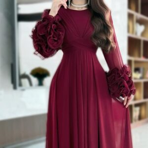 فستان سهرة ناعم لون عودي وليموني