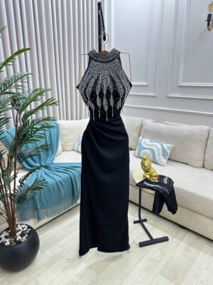 ⁦فستان سهرة لون اسود أنيق⁩ - الصورة ⁦3⁩