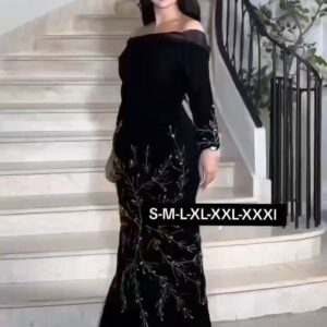 فستان سهرة أسود بتطريز فاخر لإطلالة جذابة في المناسبات الخاصة