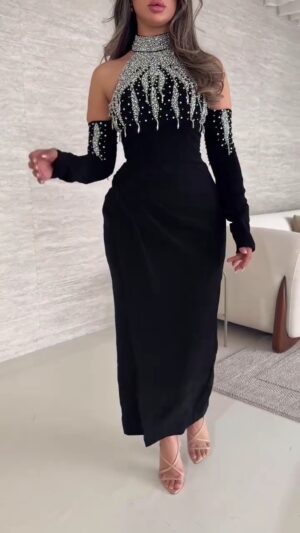 ⁦فستان سهرة لون اسود أنيق⁩ - الصورة ⁦6⁩