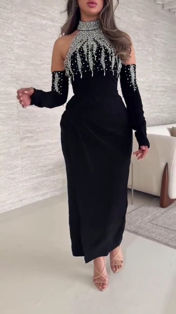 ⁦فستان سهرة لون اسود أنيق⁩ - الصورة ⁦6⁩