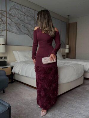 ⁦فستان سهرة لون عودي⁩ - الصورة ⁦2⁩