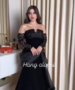 فستان سهرة لون اسود كريب استرتش